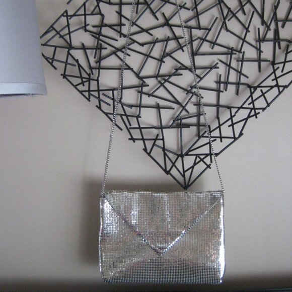 Vintage Whiting & Davis Silver Mesh Envelope Clutch Purse with Chain Strap - Picture 1 of 13